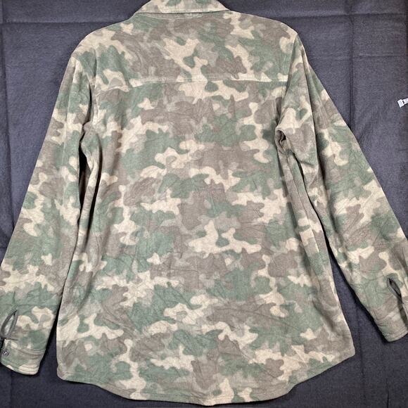Eddie Bauer Womens Jacket Green Camo Shacket Fleece Pockets Button Up Large - Picture 11 of 16